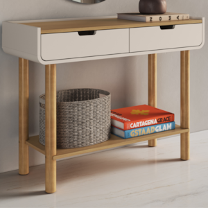 Aparador 2 Gavetas 100 cm Pes Madeira Maciça 28104 Hanover Off White Artesano