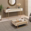 Aparador E Mesa Centro Kika Pes Metal Off White Dourado DJ MOVEIS