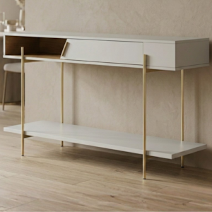 Aparador Para Sala de Jantar Sena 136 cm Pes Metal Off White Matte Freijo CLB