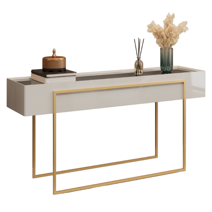 Aparador Tampo Espelhado 137 cm Pes Metal Kika Bali Dourado DJ MOVEIS