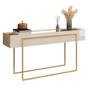 Aparador Tampo Espelhado 137 cm Pes Metal Kika Off White Dourado DJ MOVEIS