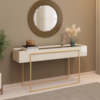 Aparador Tampo Espelhado 137 cm Pes Metal Kika Off White Dourado DJ MOVEIS