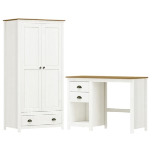 Armario 2 PT Mesa Escrivaninha 2 GV Madeira Maciça Branco Freijo Milani Store