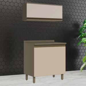 Armario Aereo 1 Porta Basculante e Balcao Com Tampo MDF 80 cm Connect Duna Cristal Henn