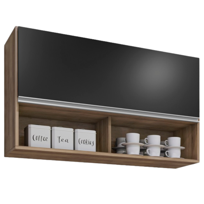 Armario Aereo 1 Porta BP Laura 100 cm Freijo Preto Eratto Moveis