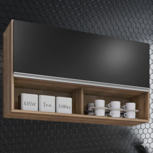 Armario Aereo 1 Porta BP Laura 100 cm Freijo Preto Eratto Moveis