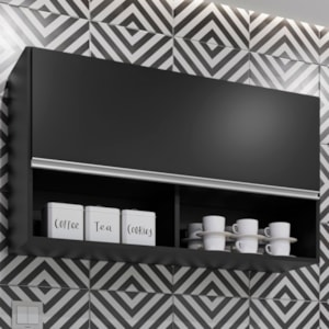 Armario Aereo 1 Porta BP Laura 100 cm Preto Eratto Moveis