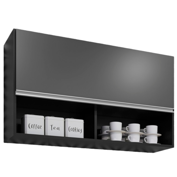 Armario Aereo 1 Porta BP Laura 100 cm Preto Grafite Eratto Moveis