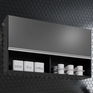 Armario Aereo 1 Porta BP Laura 100 cm Preto Grafite Eratto Moveis