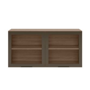 Armario Aereo 120 cm 2 Portas Vidro Etna Carvalho Oak Off White POLIMAN
