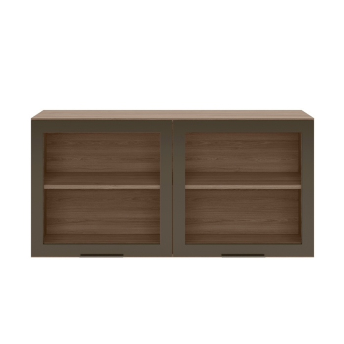 Armario Aereo 120 cm 2 Portas Vidro Etna Carvalho Oak Off White POLIMAN