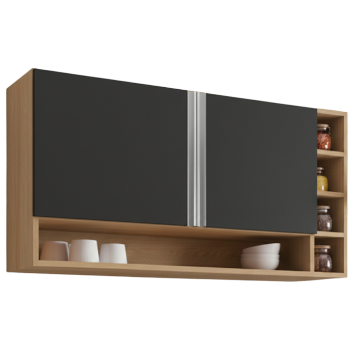 Armario Aereo 2 Portas 105 cm Vanessa Amendoa Preto REAJL Moveis