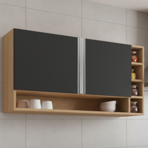 Armario Aereo 2 Portas 105 cm Vanessa Amendoa Preto REAJL Moveis