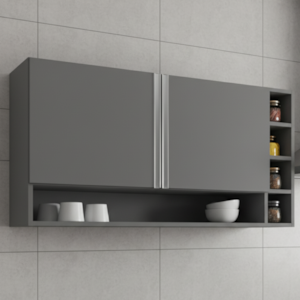 Armario Aereo 2 Portas 105 cm Vanessa Cinza REAJL Moveis