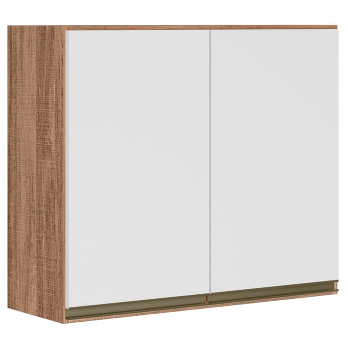 Armario Aereo 2 Portas 60CM Em MDF Kali Premium 12205x6 Carvalho Rust Branco Nicioli