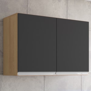 Armario Aereo 2 Portas 80cm Andreia Amendoa Preto REAJL Moveis
