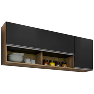 Armario Aereo 2 Portas BP Maya 150 cm Freijo Preto Eratto Moveis