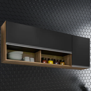 Armario Aereo 2 Portas BP Maya 150 cm Freijo Preto Eratto Moveis