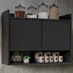 Armario Aereo 2 Portas Cecilia BP 71 cm Preto Eratto Moveis