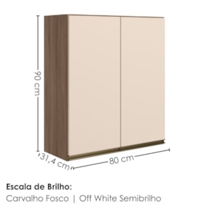 Armario Aereo 2 Portas MDF 80X90 cm Kali 119846 Carvalho TOQ Off White Nicioli