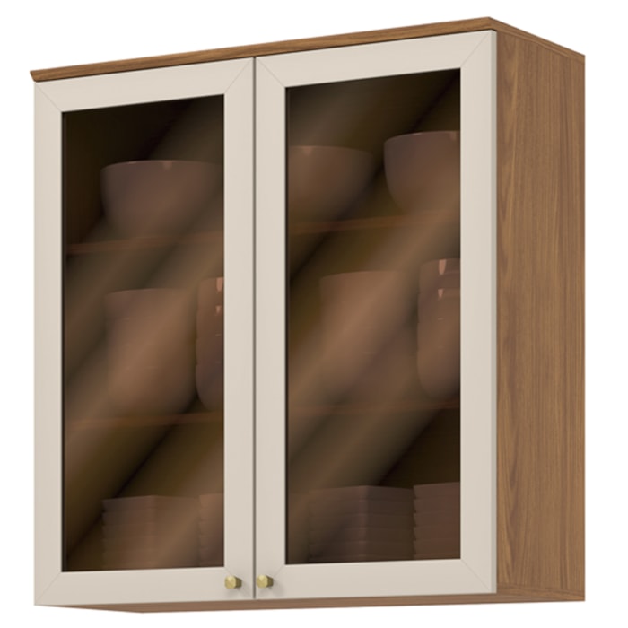 Armario Aereo 2 Portas Vidro 80 cm Requinte C647 Nature Areia Henn