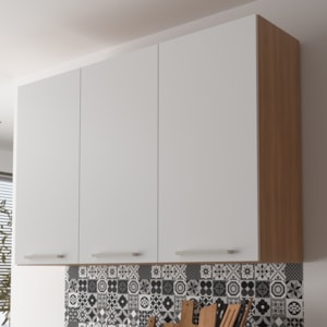 Armario Aereo 3 Portas 120 cm MDP CZ3109 Freijo Branco Tecno Mobili