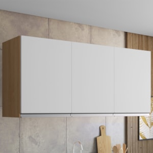 Armario Aereo 3 Portas 120cm Andreia Amendoa Branco REAJL Moveis
