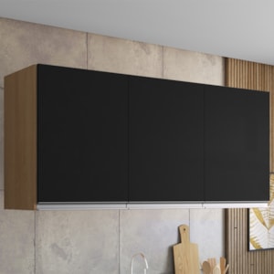 Armario Aereo 3 Portas 120cm Andreia Amendoa Preto REAJL Moveis