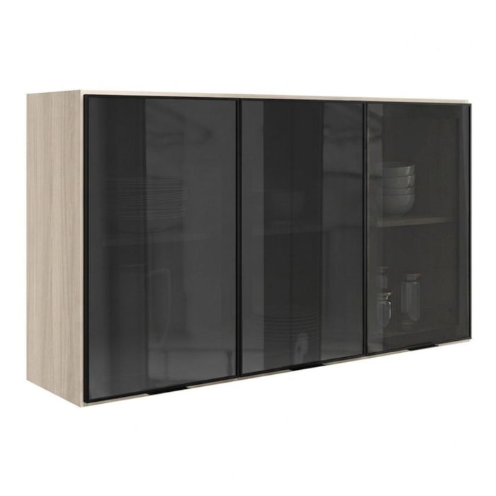 Armario Aereo 3 Portas Vidro MDF 120 cm Kali 1219712 Bianco TOQ Nicioli