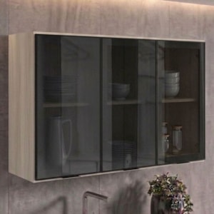 Armario Aereo 3 Portas Vidro MDF 120 cm Kali 1219712 Bianco TOQ Nicioli