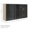 Armario Aereo 3 Portas Vidro MDF 120 cm Kali 1219712 Bianco TOQ Nicioli
