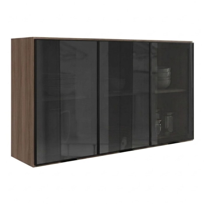 Armario Aereo 3 Portas Vidro MDF 120 cm Kali 1219712 Carvalho TOQ Nicioli
