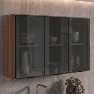 Armario Aereo 3 Portas Vidro MDF 120 cm Kali 1219712 Carvalho TOQ Nicioli