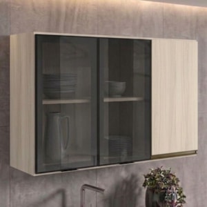 Armario Aereo 3 Portas Vidro MDF 120 cm Kali 1219717 Nicioli Bianco Toq