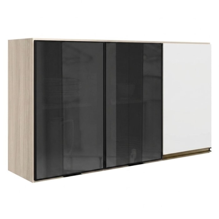 Armario Aereo 3 Portas Vidro MDF 120 cm Kali 1219717 Nicioli Bianco Toq Branco