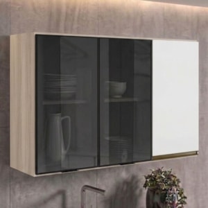 Armario Aereo 3 Portas Vidro MDF 120 cm Kali 1219717 Nicioli Bianco Toq Branco