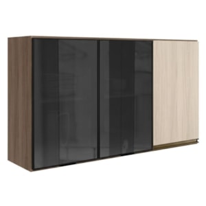 Armario Aereo 3 Portas Vidro MDF 120 cm Kali 1219717 Nicioli Carvalho Toq Bianco