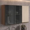 Armario Aereo 3 Portas Vidro MDF 120 cm Kali 1219717 Nicioli Carvalho Toq Bianco