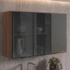 Armario Aereo 3 Portas Vidro MDF 120 cm Kali 1219717 Nicioli Carvalho Toq Chumbo