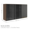 Armario Aereo 3 Portas Vidro MDF 120 cm Kali 1219717 Nicioli Carvalho Toq Chumbo