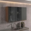 Armario Aereo 3 Portas Vidro MDF 120 cm Kali 1219717 Nicioli Carvalho Toq Chumbo