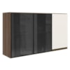 Armario Aereo 3 Portas Vidro MDF 120 cm Kali 1219717 Nicioli Carvalho Toq Off White