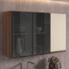 Armario Aereo 3 Portas Vidro MDF 120 cm Kali 1219717 Nicioli Carvalho Toq Off White