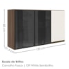 Armario Aereo 3 Portas Vidro MDF 120 cm Kali 1219717 Nicioli Carvalho Toq Off White