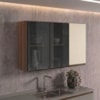 Armario Aereo 3 Portas Vidro MDF 120 cm Kali 1219717 Nicioli Carvalho Toq Off White