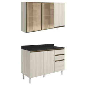 Armario Aereo 3P E Balcao Tampo MDF Kali Bianco Toq Bianco Toq Nicioli Armario Aereo 3P E Balcao Tampo MDF Kali Bianco Toq Bianco Toq Nicioli