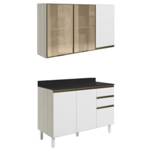 Armario Aereo 3P E Balcao Tampo MDF Kali Bianco Toq Branco Uv Nicioli Armario Aereo 3P E Balcao Tampo MDF Kali Bianco Toq Branco Uv Nicioli