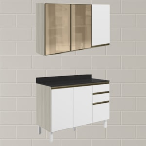 Armario Aereo 3P E Balcao Tampo MDF Kali Bianco Toq Branco Uv Nicioli