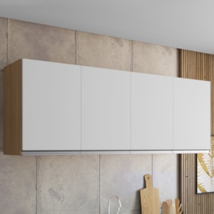 Armario Aereo 4 Portas 150cm Andreia Amendoa Branco REAJL Moveis