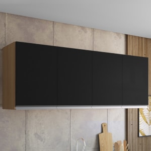 Armario Aereo 4 Portas 150cm Andreia Amendoa Preto REAJL Moveis